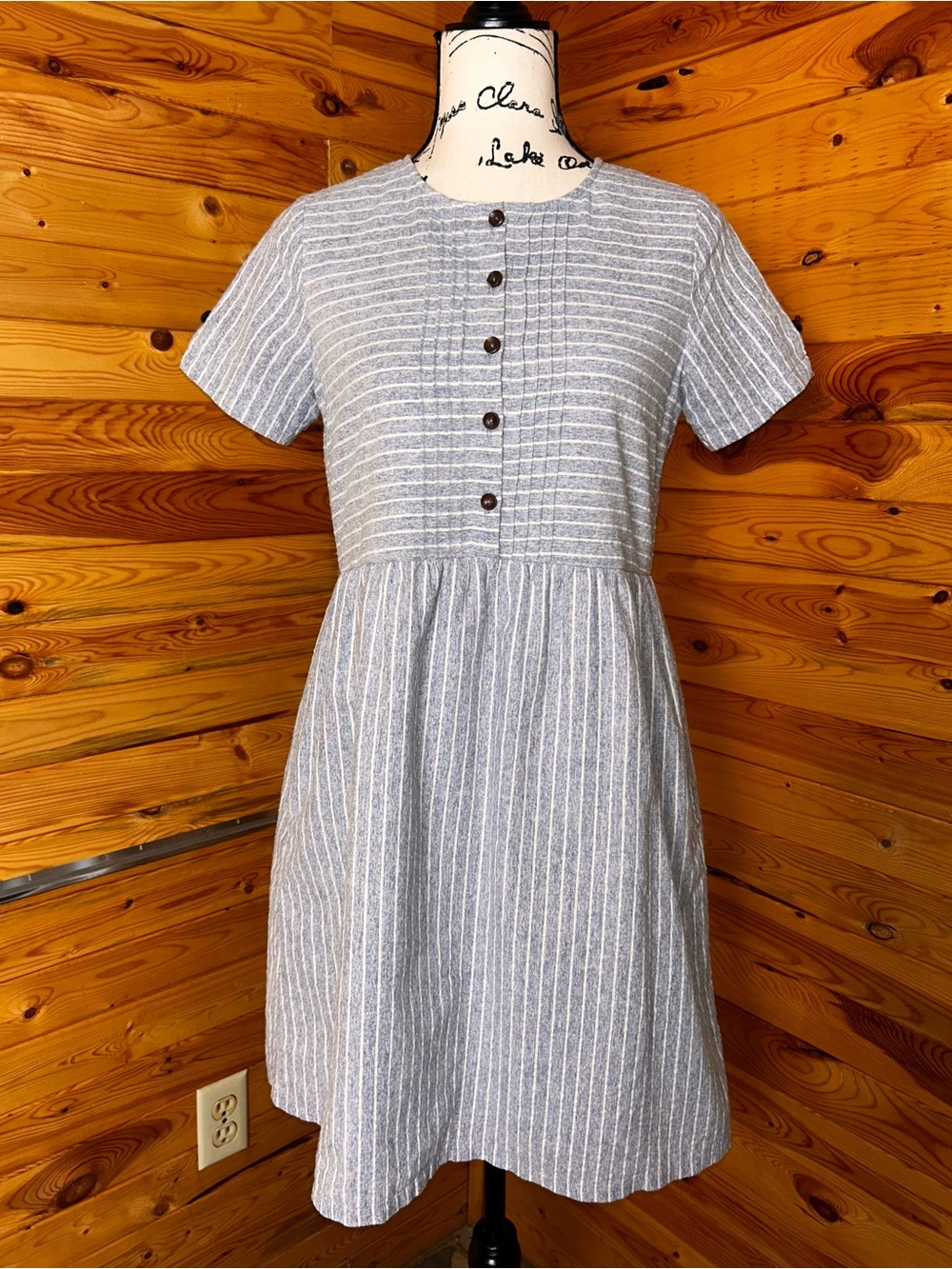 Roolee Light Blue & White Striped Button-Front Cotton Dress